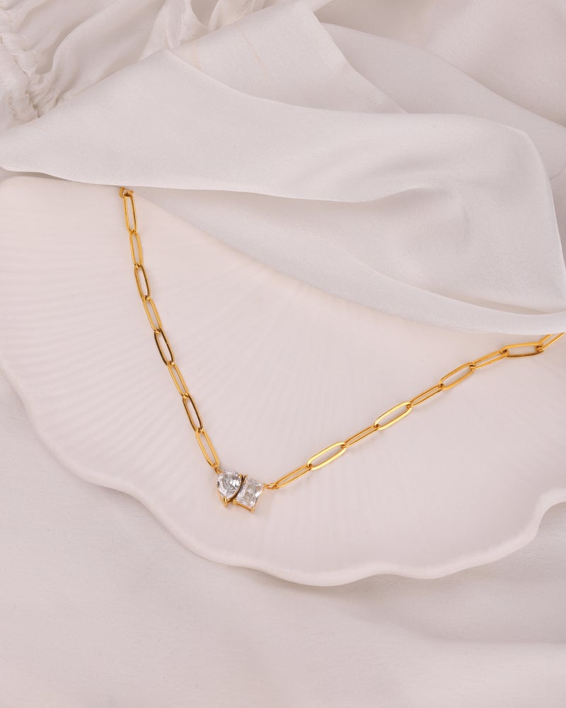 TAAHIRA Double Stone 18kt Gold Plated Necklace - Image 2